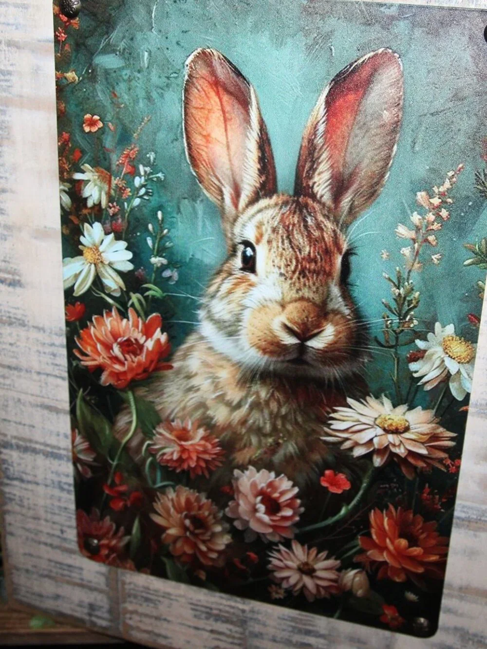 NEW Large Shabby French Country Farmhouse Bunny Rabbit & Wild Flowers Wall Decor
